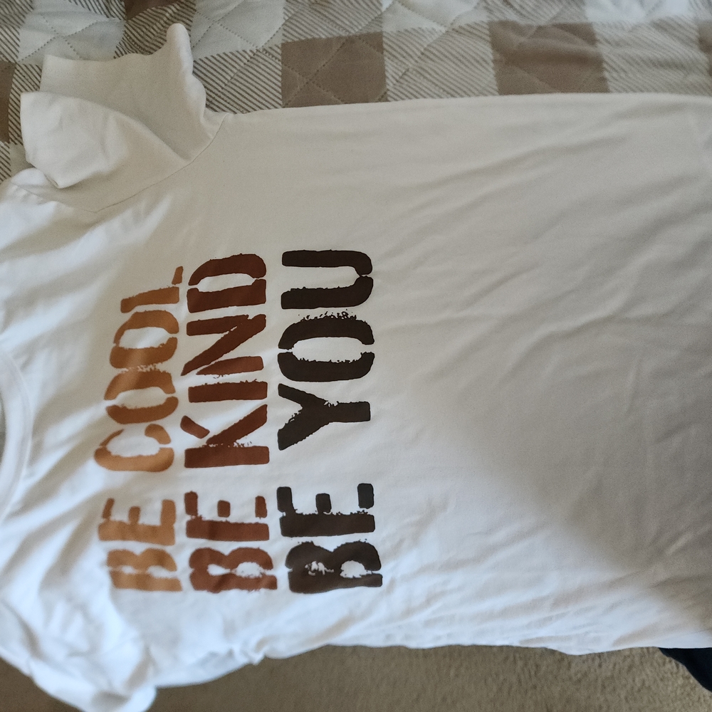 Old Navy White Tee with Brown and Orange Text